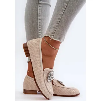 Dámské mokasíny Dámské mokasíny na plochém podpatku s broží Béžová D&A Velikost: 36