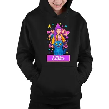 Žertovný předmět Rumi, Mira i Zoey - Huntrix - vložte jméno - dětská mikina s kapucí pro fanoušky kpop demon hunters - personalizovaný produkt- Tričkový.cz