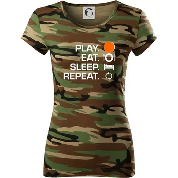 Dámské tričko Hokejbal - Play eat sleep repeat - Dámské maskáčové triko - L ( Hnědý maskáč )