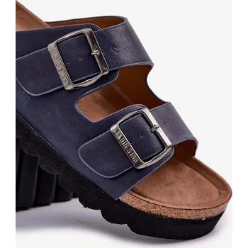 Pánské lehké pantofle s přezkami z ECO kůže Big Star – tmavě modré Velikost: 44