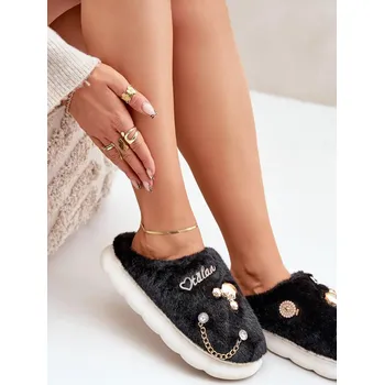 Dámské polobotky Futrzane Pantofle S Odznaky Černé Ivelfedi 40/41