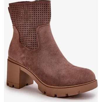 Dámská zimní obuv Dámské Kotníkové Boty Na Podpatku Na Zip Eko Semišové Hnědé Rashmi 40