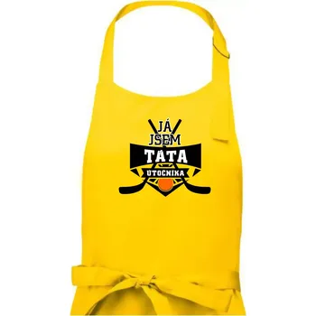 Kuchyňská zástěra Hokejbal - Já jsem táta útočníka - Pánská zástěra na vaření - Univerzální velikost ( Žlutá )