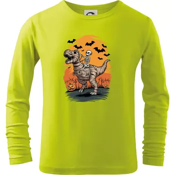 Dětská móda Halloween - dinosaurus a kostra - Triko dětské Long Sleeve - 158 cm/12 let ( Limetková )