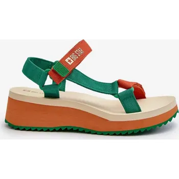 Dámské sandále Dámské sandály na platformě a klínku Big Star zeleno-oranžové Velikost: 36