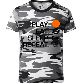 Chlapecké tričko Hokejbal - Play eat sleep repeat - Dětské maskáčové triko - 134 cm/8 let ( Šedý maskáč )