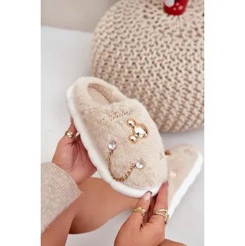 Dámské polobotky Futrzane Pantofle S Odznaky Béžové Ivelfedi 36/37