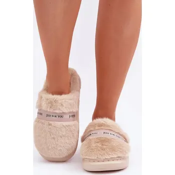 Dámské polobotky Futrzane Pantofle s Ozdobným Páskem Béžové Savalithea 38/39