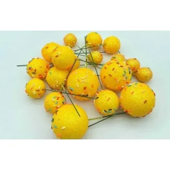 Jedlá dekorace na dort Dortisimo Zápich do dortu Koule žluté glitterové s ozdobami různé velikosti (20 ks)