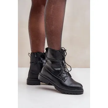 Dámská zimní obuv Zateplené Kotníkové Boty S Ozdobnými Špendlíky Na Šněrování Černé Irivina 38