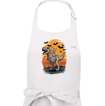 Kuchyňská zástěra Halloween - dinosaurus a kostra - Dámská zástěra na vaření - Univerzální velikost ( Bílá )