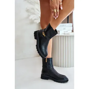 Dámská zimní obuv Kožené Dámské Kotníkové Boty S Páskem Zateplené GOE Černé Velikost: 40