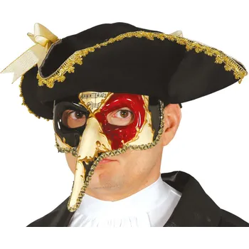 Karnevalová maska Fiestas Guirca Pánská zdobená benátská maska s dlouhým nosem muzika černá/zlatá