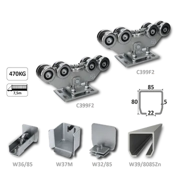 INTERMEDIO samonosný systém 80x85x5 mm posuvné brány do 470 kg / 7,5 m průjezd (W39/8085Zn 6 m pozinkovaný profil, 2x C399F, 1x W36/85, 1x W37M, 1x W32/85)