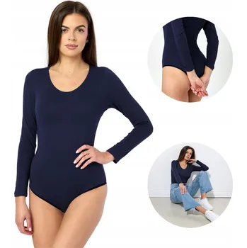 Body Dámské body bavlna elegantní dlouhý rukáv tmavě modrá L