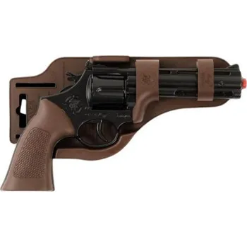 Dětská zbraň Kovový revolver serie 017 na kapslíkové kotoučky černý s pouzdrem