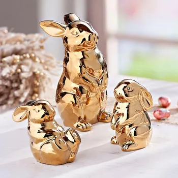 Dekorativní figurky Zlatí králíci, sada 3 ks