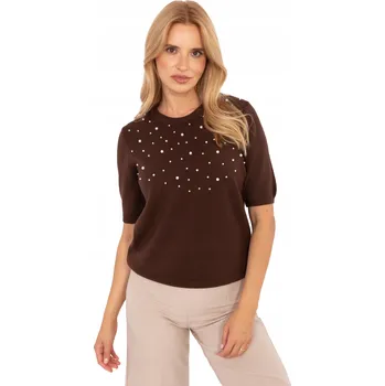 Dámský svetr Elegantní dámský svetr s perličkami a krátkým rukávem