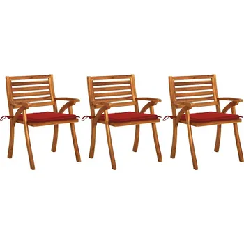 vidaXL Zahradní jídelní židle s poduškami 3 ks masivní akáciové dřevo [3060781] Barva: Červená