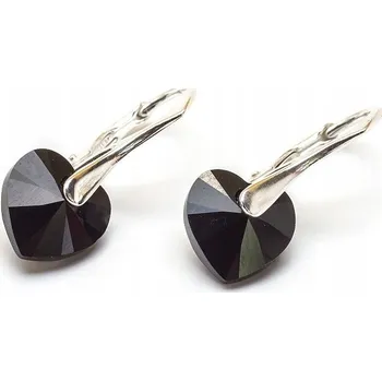 Náušnice Stříbrné Náušnice 925 s krystaly Swarovski Srdce 10 Jet