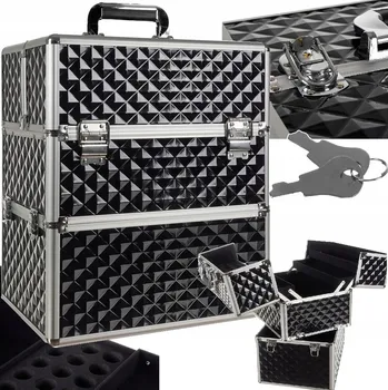 Kosmetický kufr KUFŘÍK NA KOSMETIKU LAMPA LAKY 3D ČERNÁ XXL Černá
