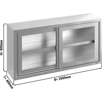 Vinotéka G.Gastro Made in Italy | Stainless Steel Wall Cabinet PREMIUM – Sliding Glass Doors - 2000x400x800 mm - With Shelf