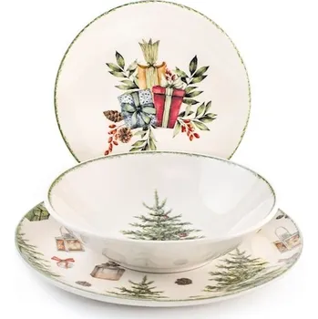 jídelní souprava Kameninová vánoční jídelní sada pro 6 osob Veselé vánoce 18 ks