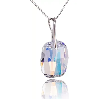 Náhrdelník Swarovski Elements Graphic krystal 19mm - Stříbrný náhrdelník (přívěsek + řetízek) bílý duhový zkosený obdélník 34254.2 Crystal AB (bílá, křišťálová, duhová, měňavá)