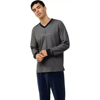 Pánské pyžamo Pánské sametové pyžamo v šedé a modré kombinaci Vamp 23702 smoke melange velikost XXL