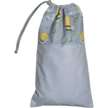 Školní sáček Šatoli.cz Úzký bavlněný pytlík Včelky na šedé