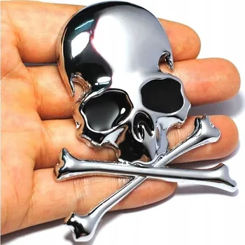 Samolepicí dekorace na vozidlo SAMOLEPKA LEBKA SKULL 3D EMBLÉM CHROM - NA MOTOCYKL AUTO