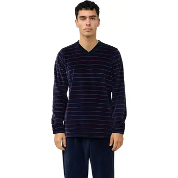 Pánské pyžamo Pánské luxusní sametové pruhované pyžamo s výstřihem do V Vamp 23700 blue blazer velikost M