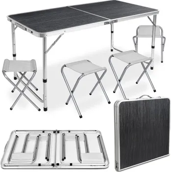 Turistický stolek TRAMP se židlemi černý / stříbrný (4 ks)