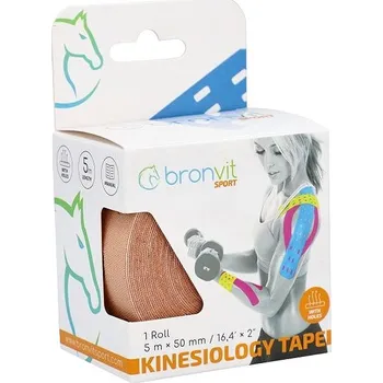 Tejpovací páska BronVit Sport Kinesio tape děrovaný 5 cm × 5 m béžový