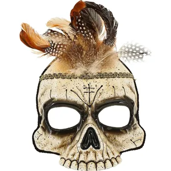 Karnevalová maska Widmann VOODOO SKULL maska s peřím