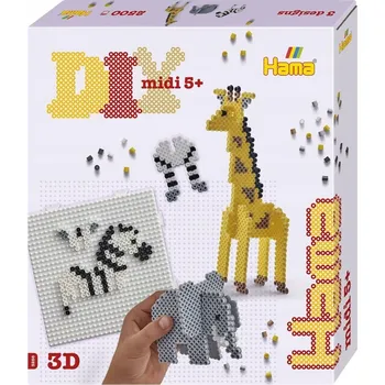 Dětské navlékací korálky HAMA MIDI 3256 ZAŽEHLOVACÍ KORÁLKY SADA SAFARI 3D 2500 KS