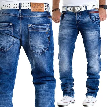 Pánské džíny Cipo Baxx Džíny se sepraným vzhledem Slimfit se zipy, elastické pánské džíny zúženého střihu, velikost 31/34