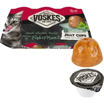 Krmivo pro kočku Voskes Cat jelly cups želatinové košíčky s tuňákem a kuřetem 6 x 25 g