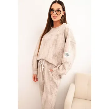 Kesi Włoski Dámská oversize souprava z viskózy s efektem vyblednutí tmavě béžová Kesi Włoski vícebarevná 3438566
