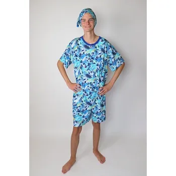 Pánské pyžamo Pánský overal na spaní s čepičkou krátký Rozárka P50 auta tyrkysový Barva: tyrkys, Velikost: L