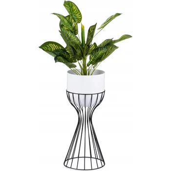 KOVOVÝ KVĚTINÁČ SE STOJÁNEM GLAM 46X20 CM BÍLÁ/ČERNÁ