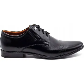 Pánské polobotky Pánské kožené společenské boty 481 černé šněrovací polská výroba velikost 45