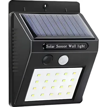 Venkovní osvětlení Solární nástěnné svítidlo černé kovové s pohybovým a soumrakovým senzorem LED 20 LED