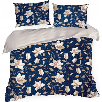 Povlečení POVLEČENÍ Z BAVLNĚNÉHO SATÉNU NIKA48 160X200 TMAVĚ MODRÉ KVĚTY