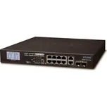 Planet FGSD-1022VHP PoE switch, 8x100, 2x1000-TP/SFP, LCD, VLAN, extend mód 10Mb do 250m, IEEE 802.3at<120W
