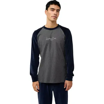 Pánské pyžamo Pánské sametové pyžamo s dvoubarevným topem a manžetami Vamp 23703 smoke melange velikost M