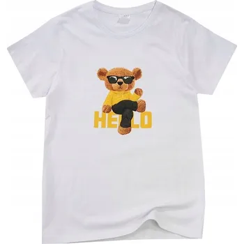 Dámské tričko TRIČKO DÁMSKÉ S KRÁTKÝM RUKÁVEM bavlna BÍLÉ S MEDVÍDKEM S V016H