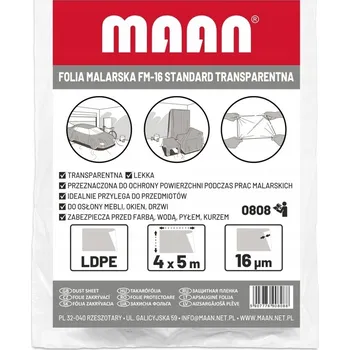 Zakrývací fólie na malování FM-16 STANDARDNÍ TRANSPARENTNÍ malířská Fólie 4 x 5 m