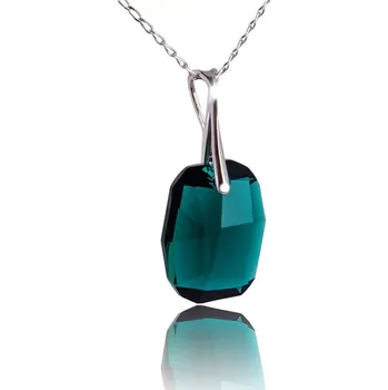 Náhrdelník Swarovski Elements Graphic krystal 19mm - Stříbrný náhrdelník (přívěsek + řetízek) zelený zkosený obdélník 34254.2 Emerald (zelená tmavá, smaragdová, brčálová)