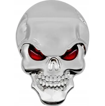 Samolepicí dekorace na vozidlo SAMOLEPKA LEBKA 3D EMBLÉM NA MOTOCYKL AUTO STŘÍBRNÁ